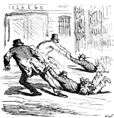 « La rentrée des classes évitant à la ville l’emploi du rouleau sur les voies avoisinant les lycées », 1867