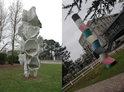 Gauche : Gaston Clotaire WALKIN, "Floraison", vers 1977 / Droite : ergio di CAMARGO, "Hommage à Brancusi", vers 1973